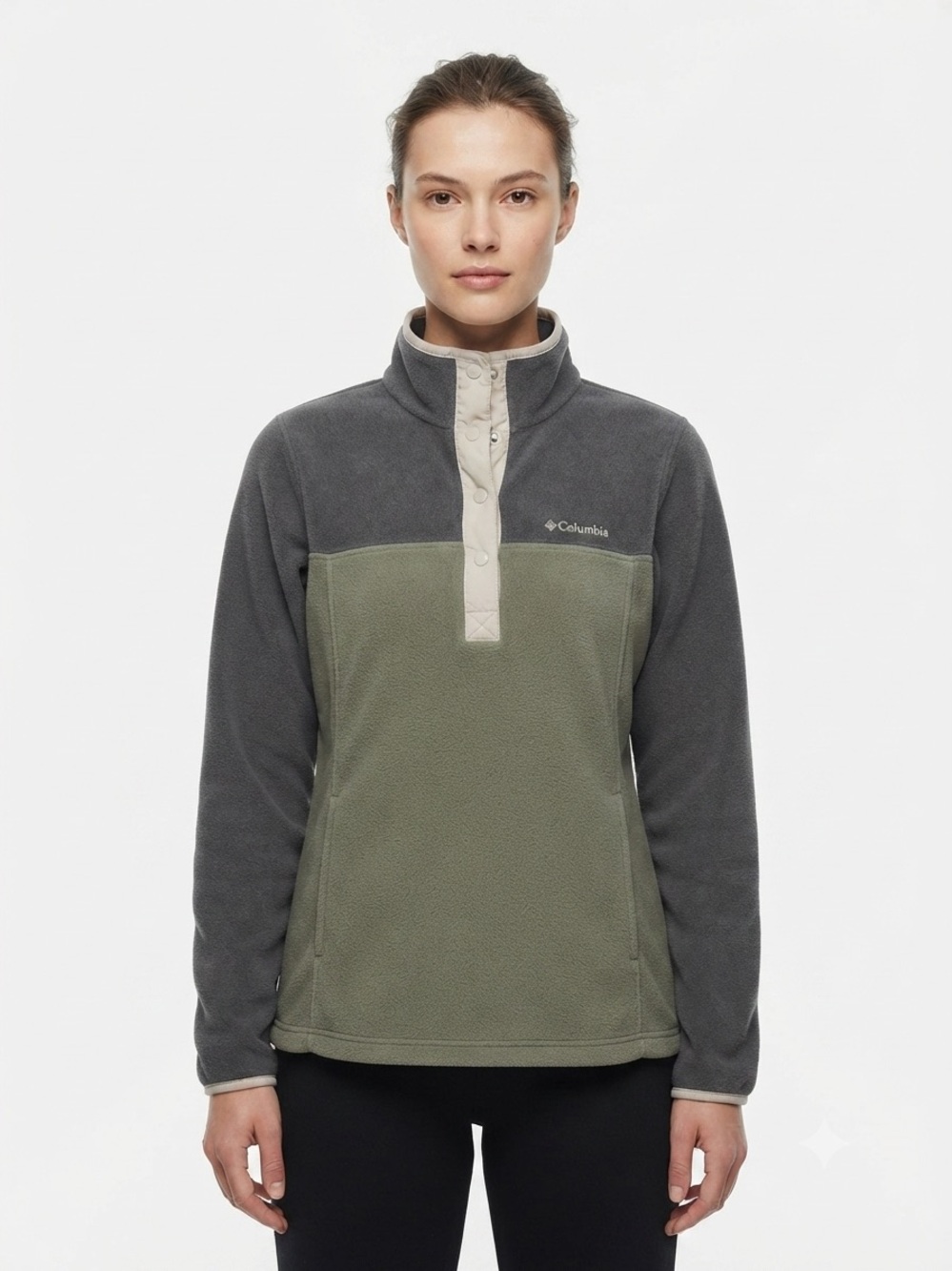 Columbia Women's Two-Tone Teddy Fleece Pullover – Olive Green & Charcoal